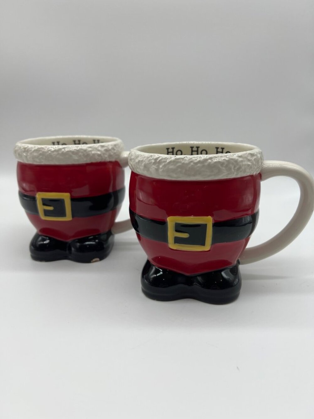 St. Nicholas Square Large Santa Suit Mugs 20 Oz HO HO HO Design Ceramic Red & Bl